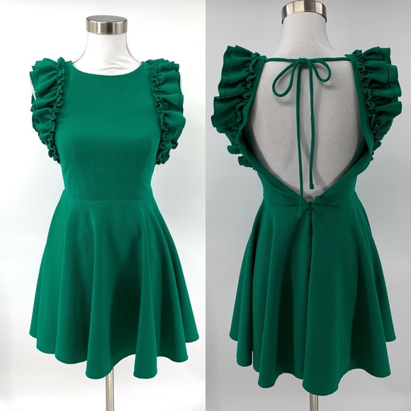 ASOS Dresses & Skirts - Asos Mini Dress Green Ruffle Cut Out Back size 4